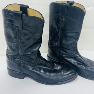 Justin 3133 Jackson Black Leather Western Roper Boots Mens Size 8 D Pull on USA